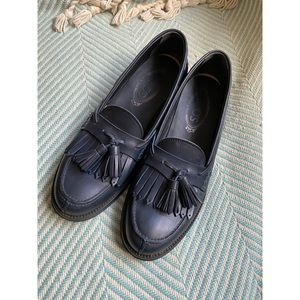 TOD’S Navy Blue Leather Tassel Fringe Loafers